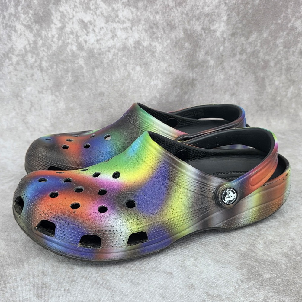 Crocs Classic Solarized Graphic Rainbow Slip On Clogs Unisex Women 11 Men 9